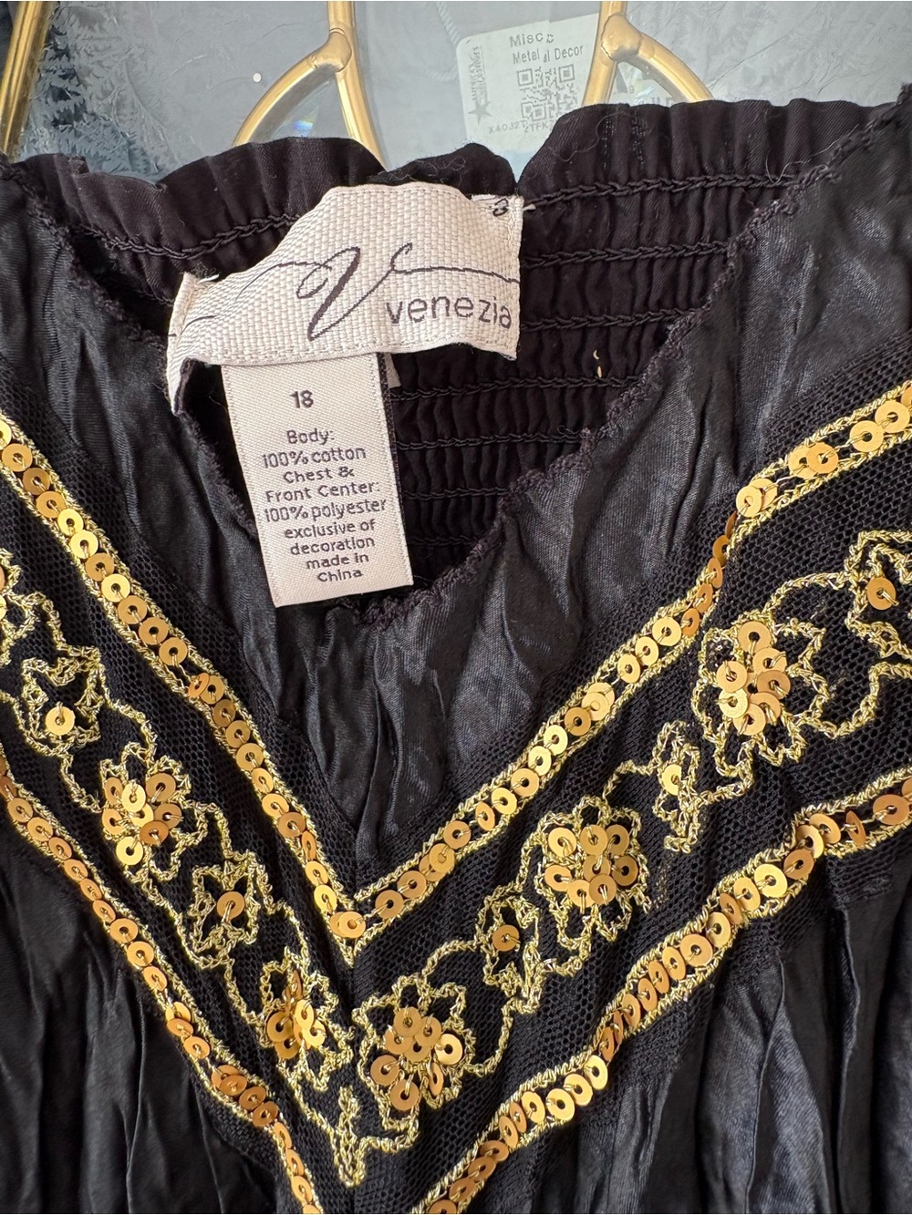 Venezia Black Tank Top with Gold Embroidery - Picture 3 of 5
